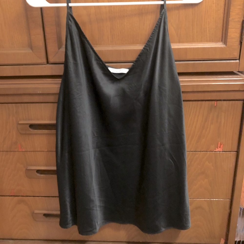 M.M. La Fleur SILK  Cami Deep Dark  Green Top V-neck sz XL